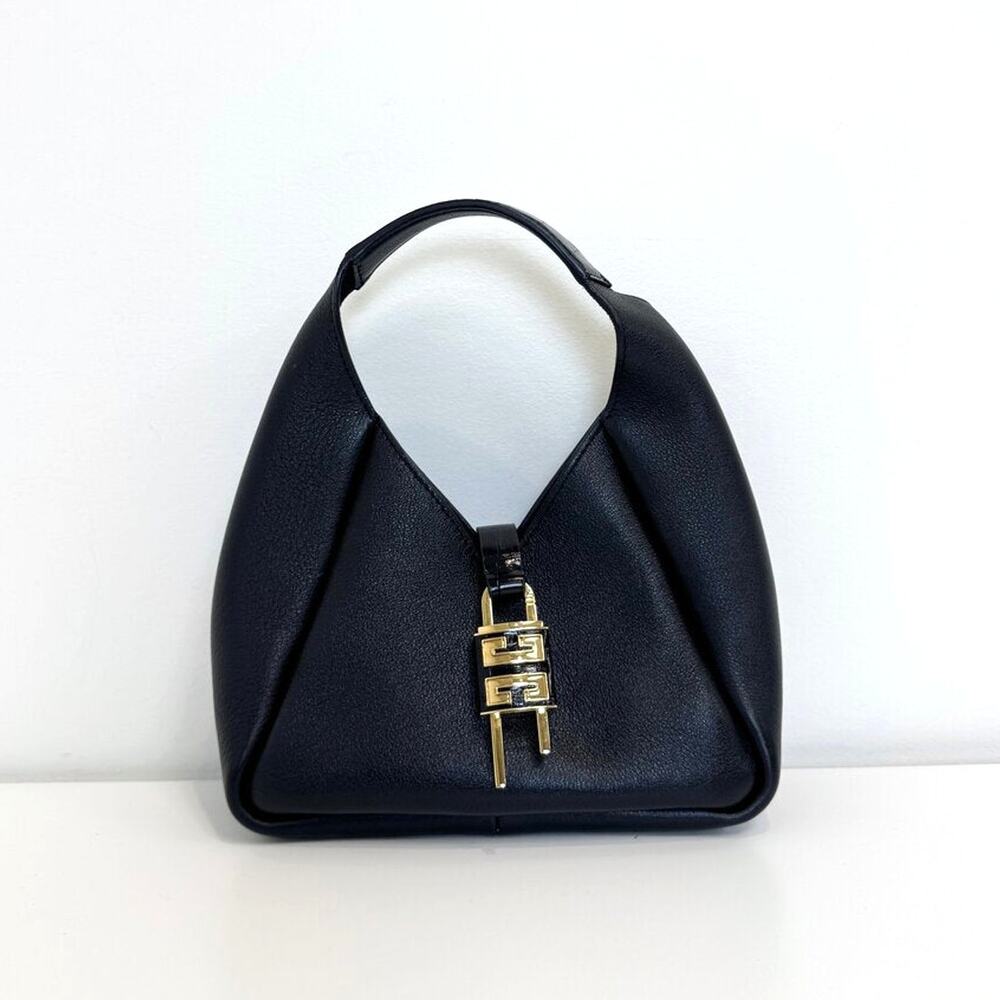GIVENCHY Mini G-Lock Black Leather Gold Logo Bag Hobo Top Handle Handbag